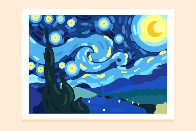 Ilustración de pintura de van gogh de diseño plano