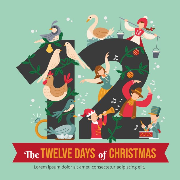 Ilustración plana 12 días de navidad