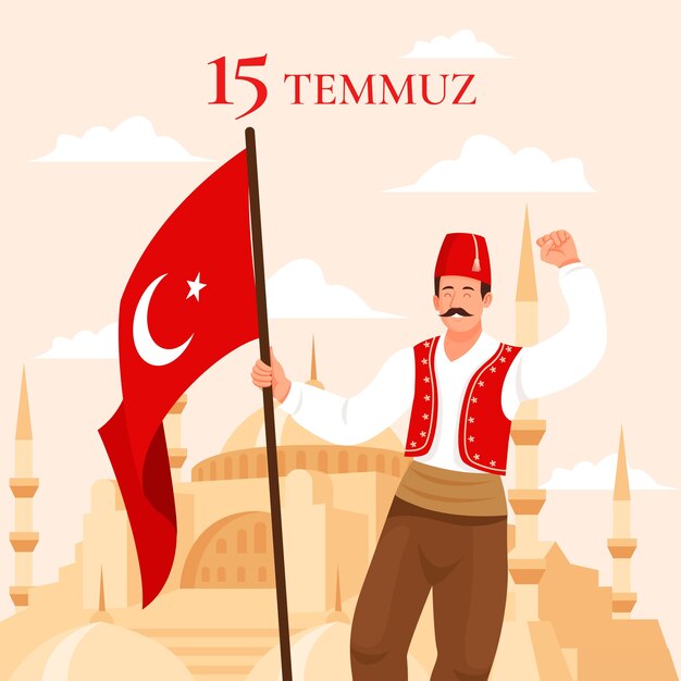 Ilustración plana de 15 temmuz