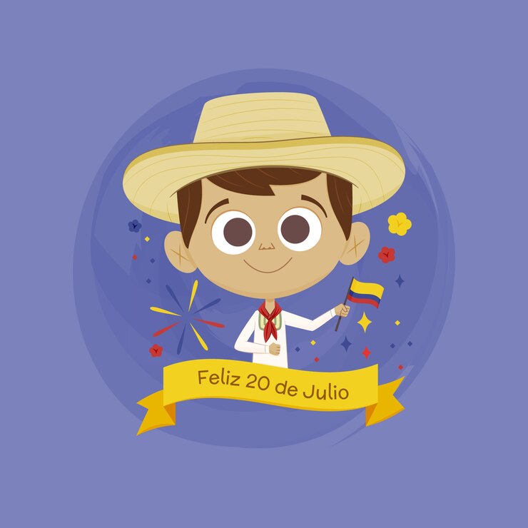 Vector gratuito ilustración plana del 20 de julio con un niño sosteniendo la bandera colombiana