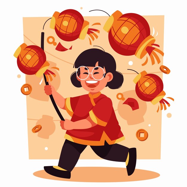 Ilustración plana del año nuevo chino