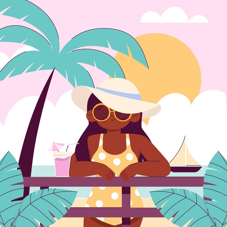 Ilustración plana de los años 80 para la temporada de verano.