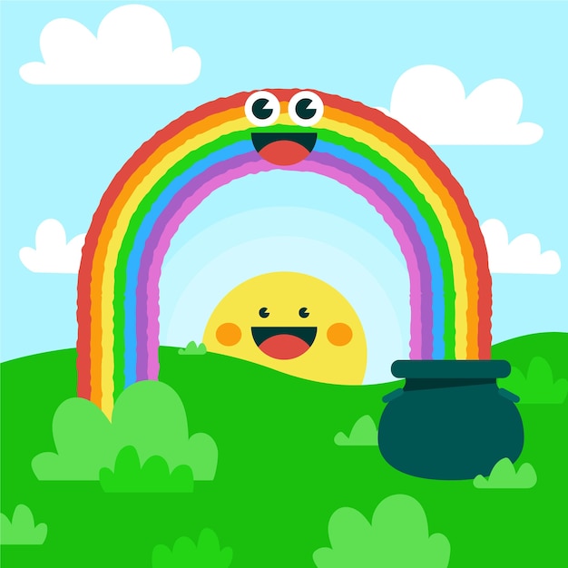 Vector gratuito ilustración plana del arco iris sonriente