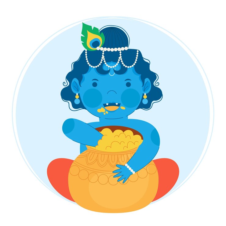 Vector gratuito ilustración plana de bebé krishna comiendo mantequilla
