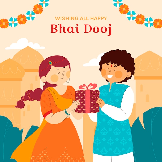 Vector gratuito ilustración plana de bhai dooj