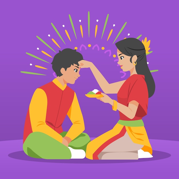 Ilustración plana de bhai dooj