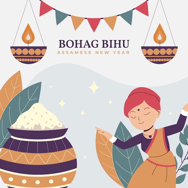 Vector gratuito ilustración plana bohag bihu