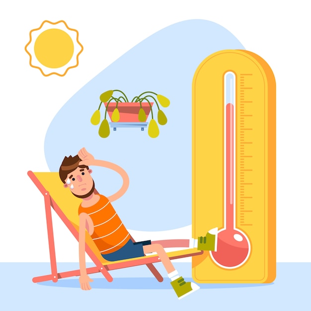 Vector gratuito ilustración plana de calor de verano con hombre en silla