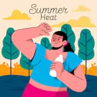 Vector gratuito ilustración plana de calor de verano con mujer bebiendo agua de botella