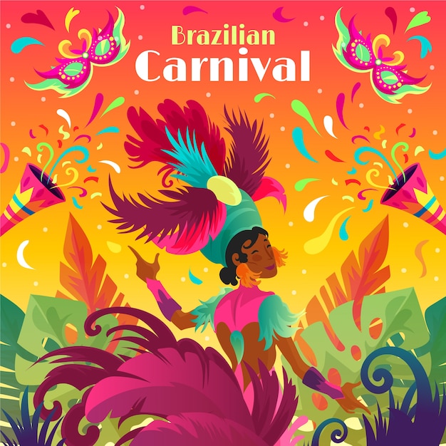 Vector gratuito ilustración plana carnaval brasileño