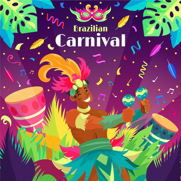 Ilustración plana carnaval brasileño