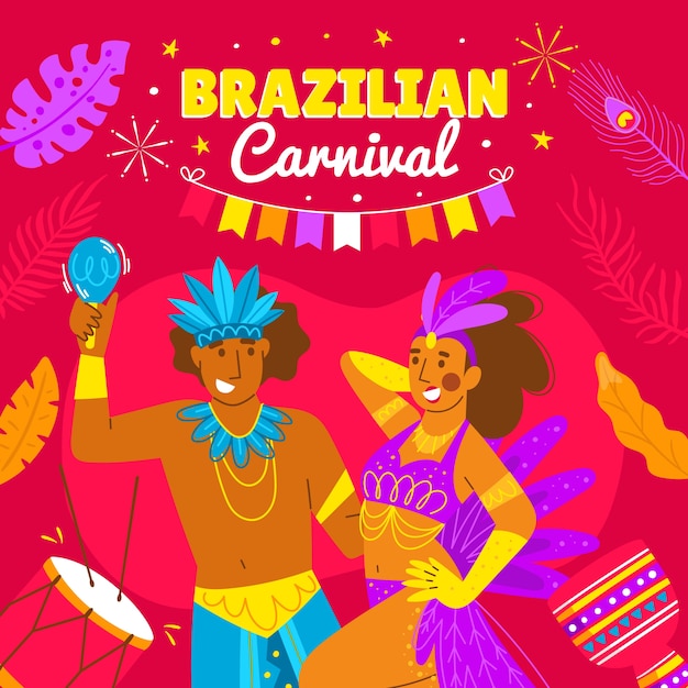 Vector gratuito ilustración plana carnaval brasileño