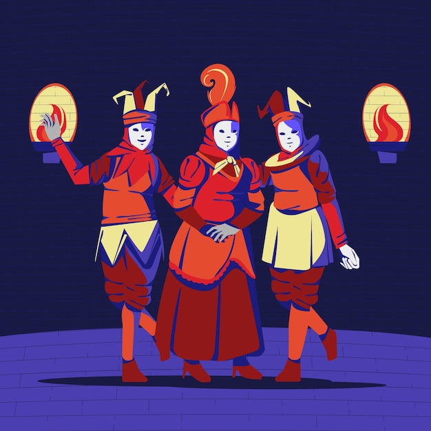 Ilustración plana del carnaval de venecia