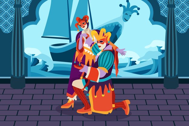 Ilustración plana del carnaval de venecia