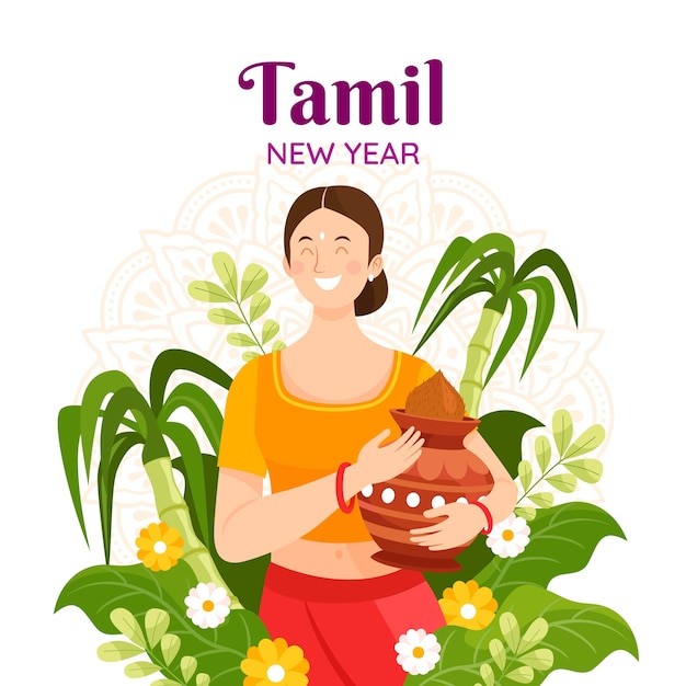 Vector gratuito ilustración plana para la celebración del año nuevo tamil