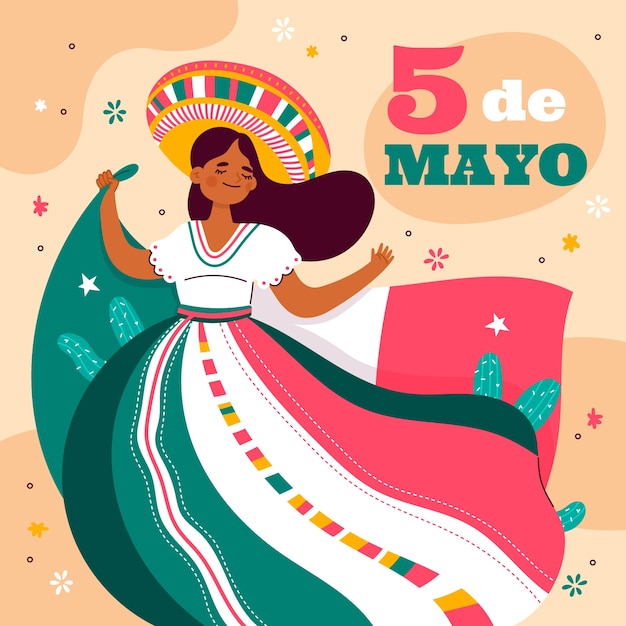 Vector gratuito ilustración plana para la celebración del cinco de mayo