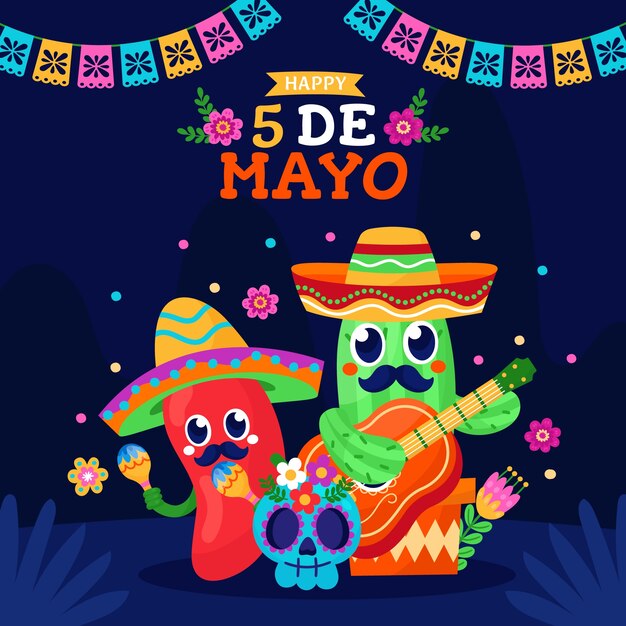 Ilustración plana para la celebración del cinco de mayo