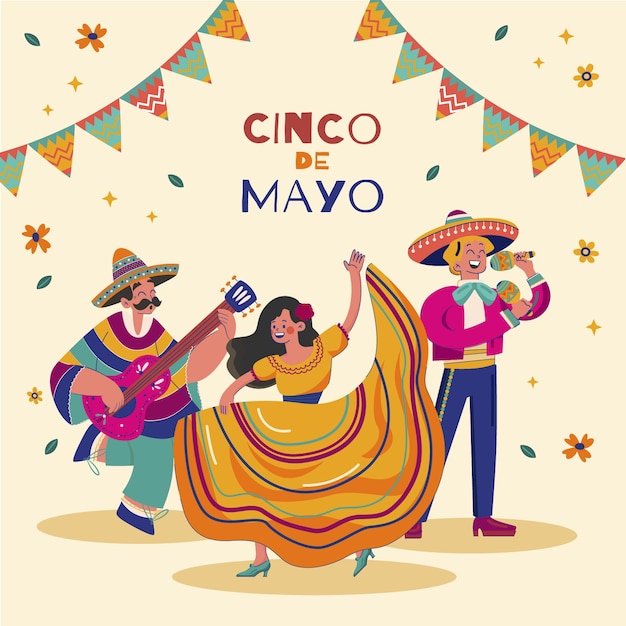 Vector gratuito ilustración plana para la celebración del cinco de mayo