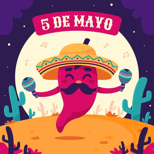 Ilustración plana para la celebración del cinco de mayo