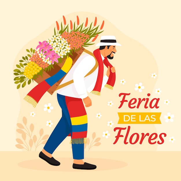 Ilustración plana para la celebración colombiana de la feria de las flores