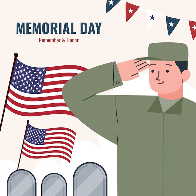 Ilustración plana para la celebración del día conmemorativo de estados unidos