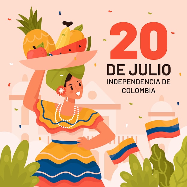 Vector gratuito ilustración plana para la celebración del día de la independencia de colombia