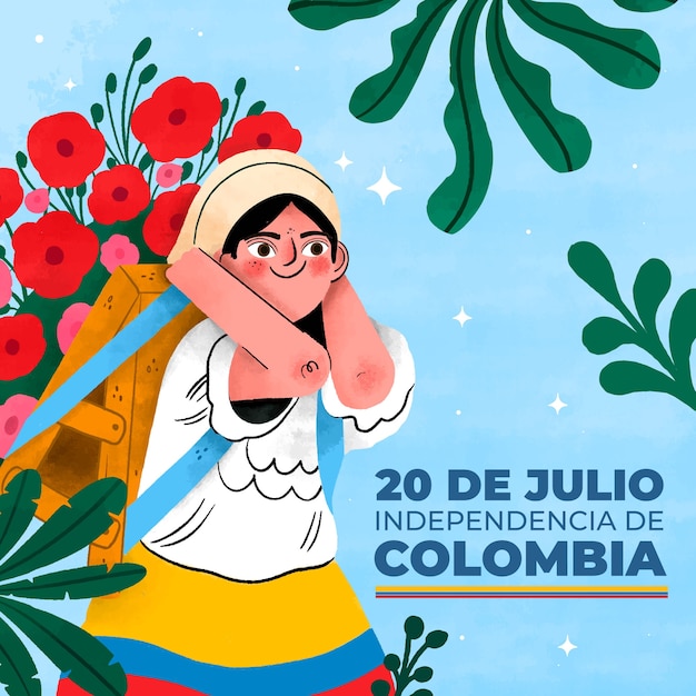 Ilustración plana para la celebración del día de la independencia de colombia