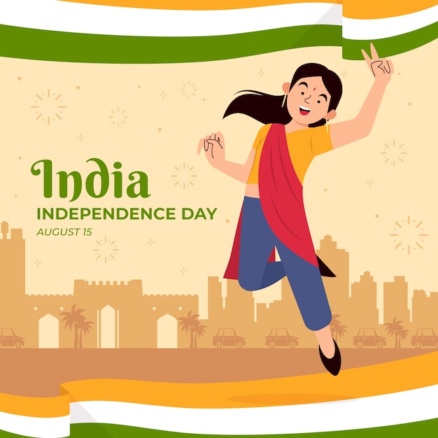 Vector gratuito ilustración plana para la celebración del día de la independencia de la india