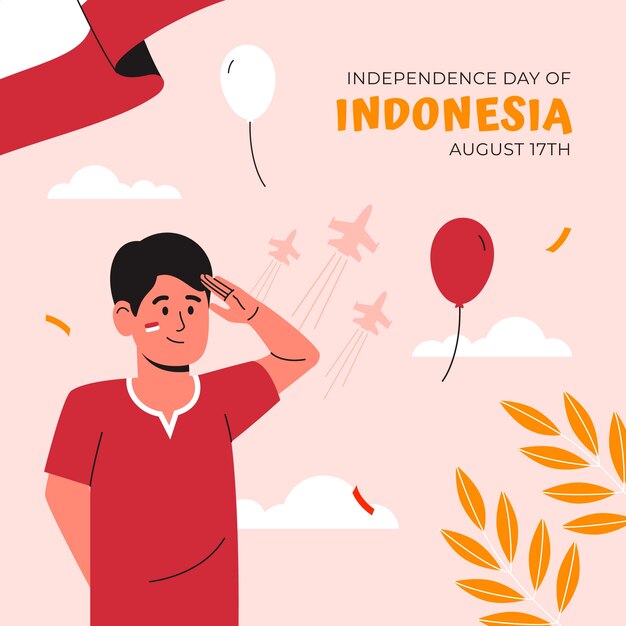 Ilustración plana para la celebración del día de la independencia de indonesia