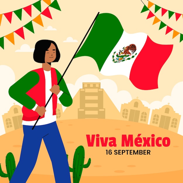 Vector gratuito ilustración plana para la celebración del día de la independencia de méxico