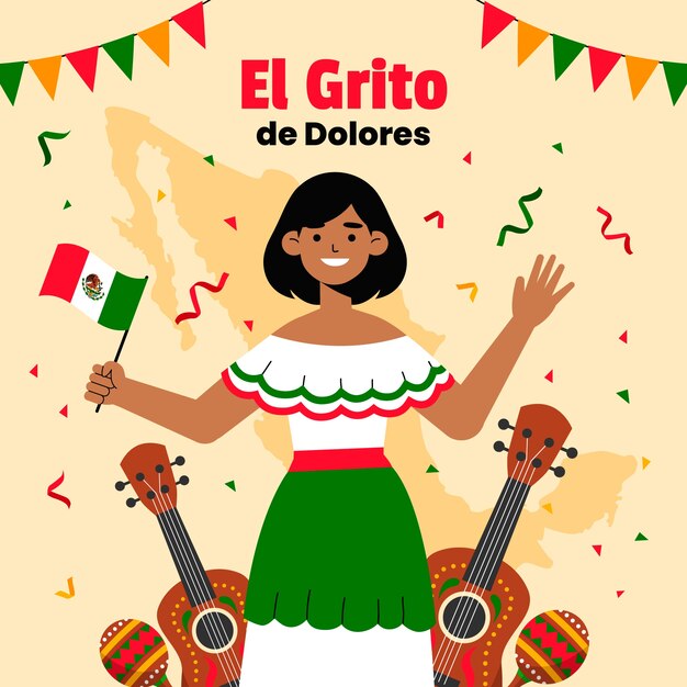 Ilustración plana para la celebración del día de la independencia de méxico