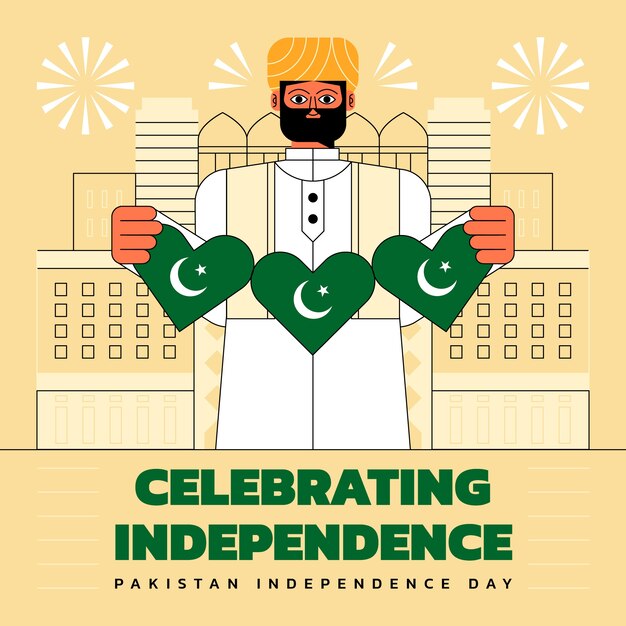 Ilustración plana para la celebración del día de la independencia de pakistán