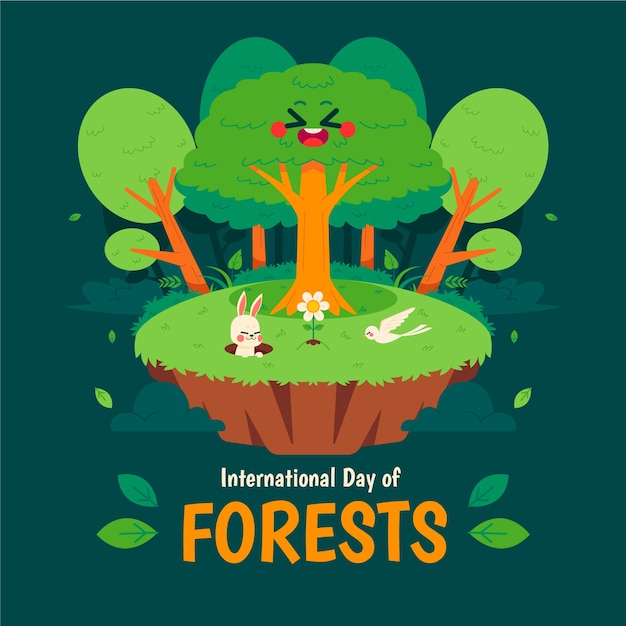 Vector gratuito ilustración plana para la celebración del día internacional de los bosques.