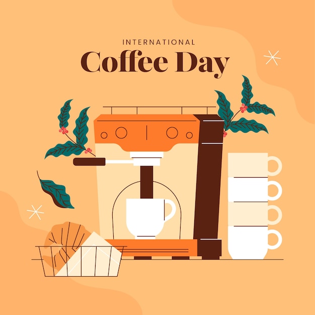 Ilustración plana para la celebración del día internacional del café.