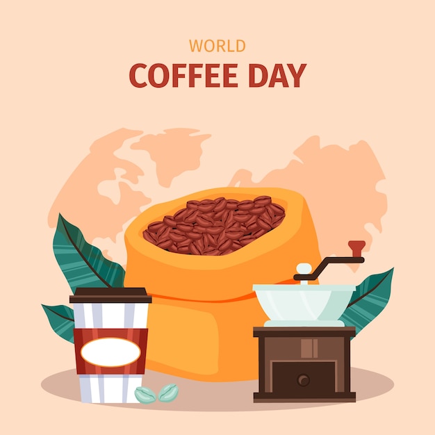 Ilustración plana para la celebración del día internacional del café.