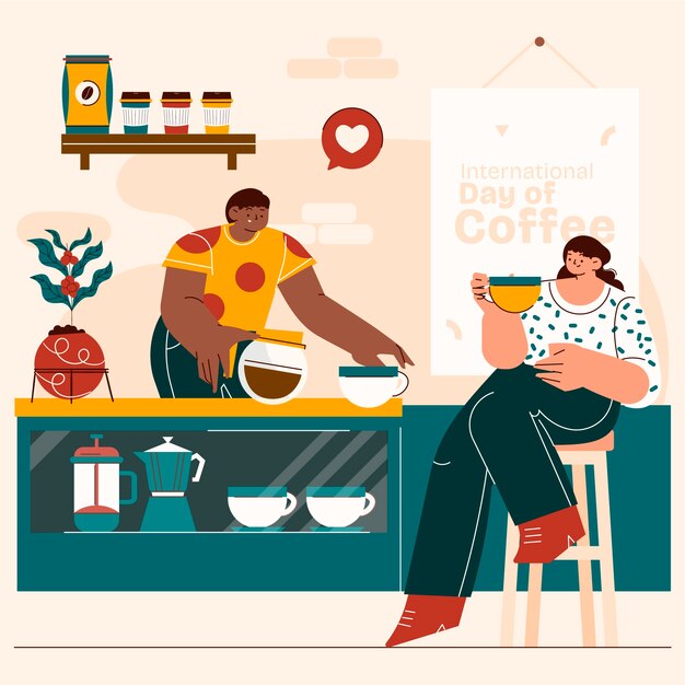 Ilustración plana para la celebración del día internacional del café