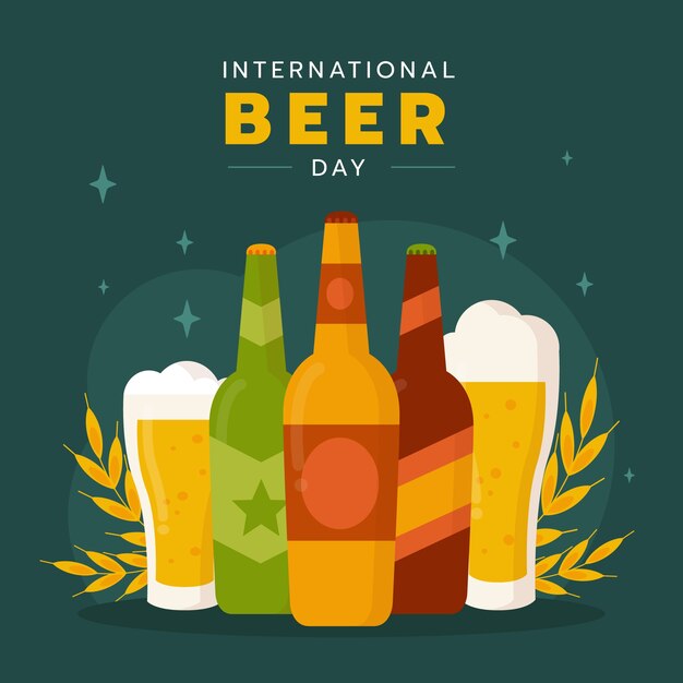 Ilustración plana para la celebración del día internacional de la cerveza.
