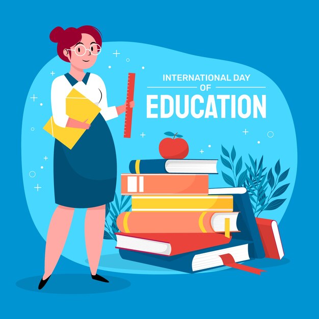 Ilustración plana para la celebración del día internacional de la educación.