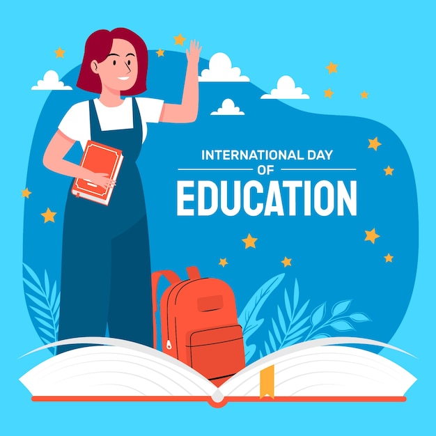 Vector gratuito ilustración plana para la celebración del día internacional de la educación.
