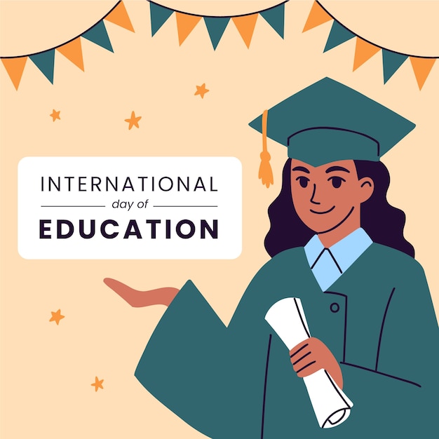 Ilustración plana para la celebración del día internacional de la educación.
