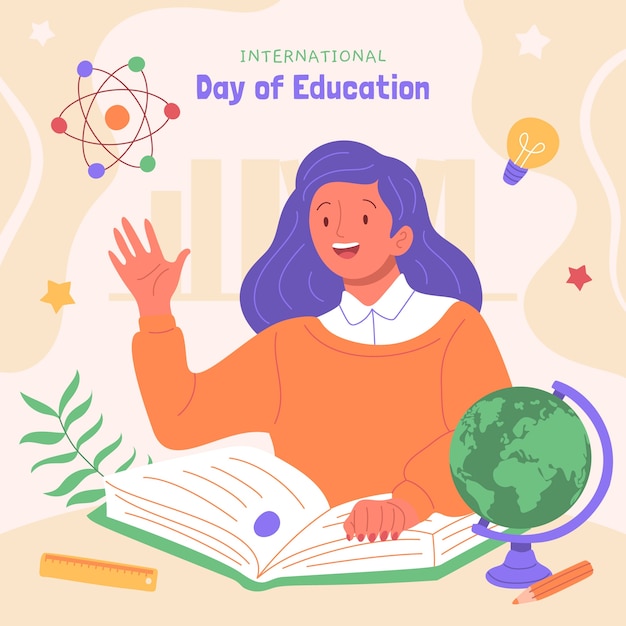 Ilustración plana para la celebración del día internacional de la educación.