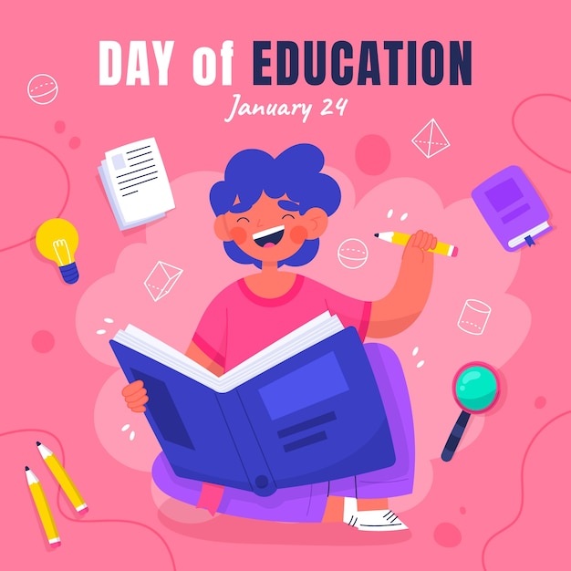 Vector gratuito ilustración plana para la celebración del día internacional de la educación.