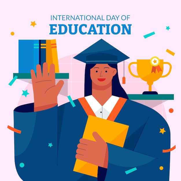 Vector gratuito ilustración plana para la celebración del día internacional de la educación.