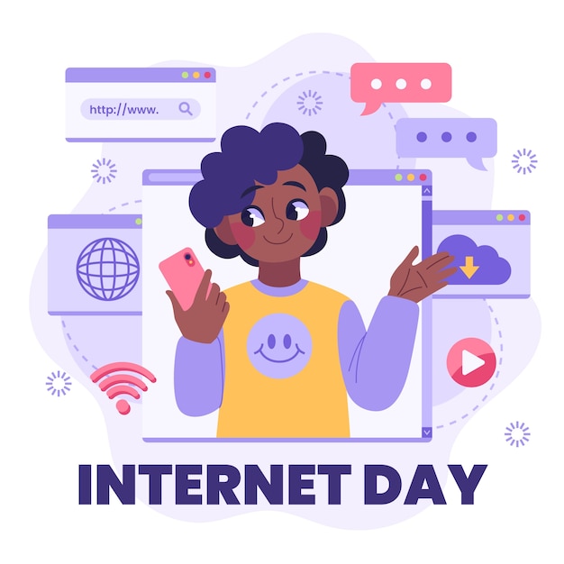 Ilustración plana para la celebración del día internacional de internet