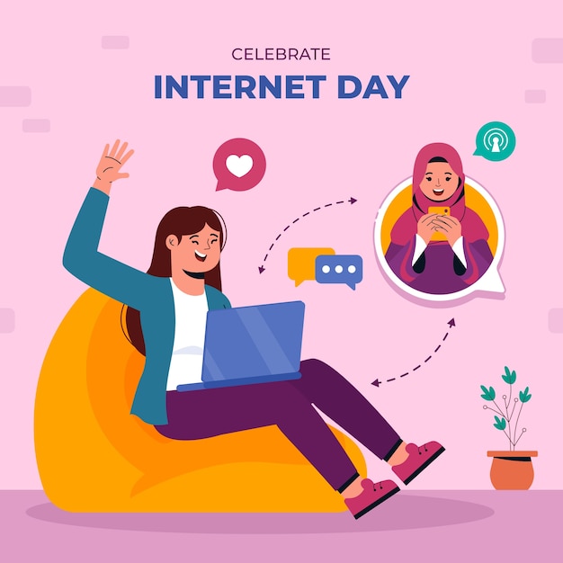 Vector gratuito ilustración plana para la celebración del día internacional de internet