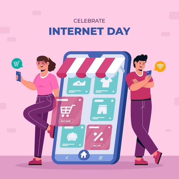 Ilustración plana para la celebración del día internacional de internet