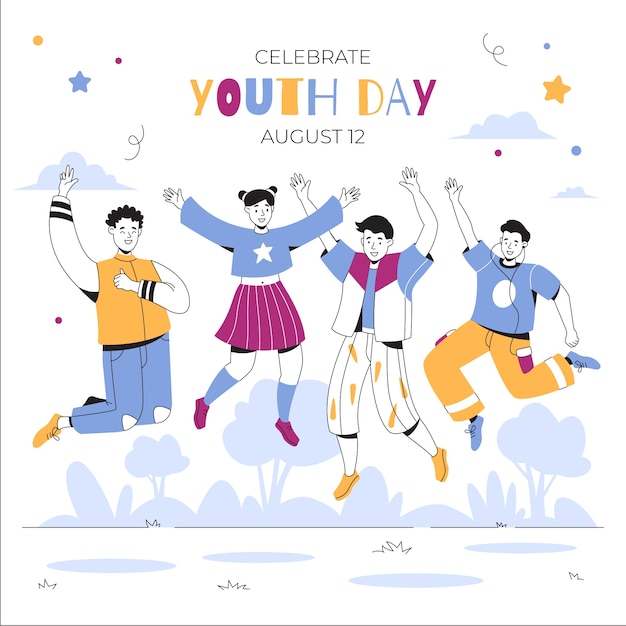 Ilustración plana para la celebración del día internacional de la juventud.