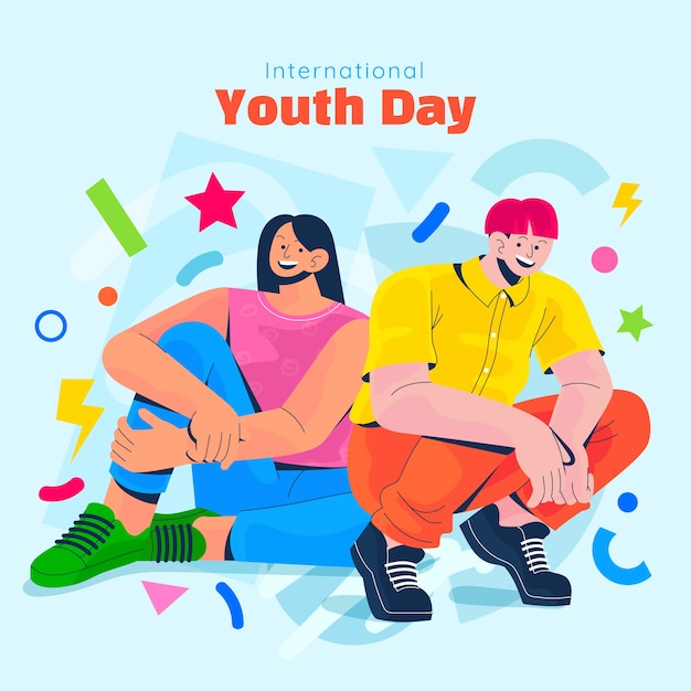 Ilustración plana para la celebración del día internacional de la juventud.