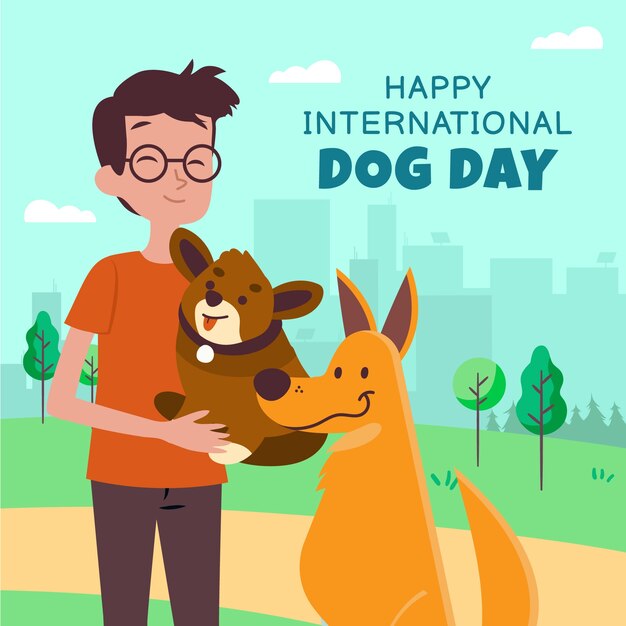 Ilustración plana para la celebración del día internacional del perro.