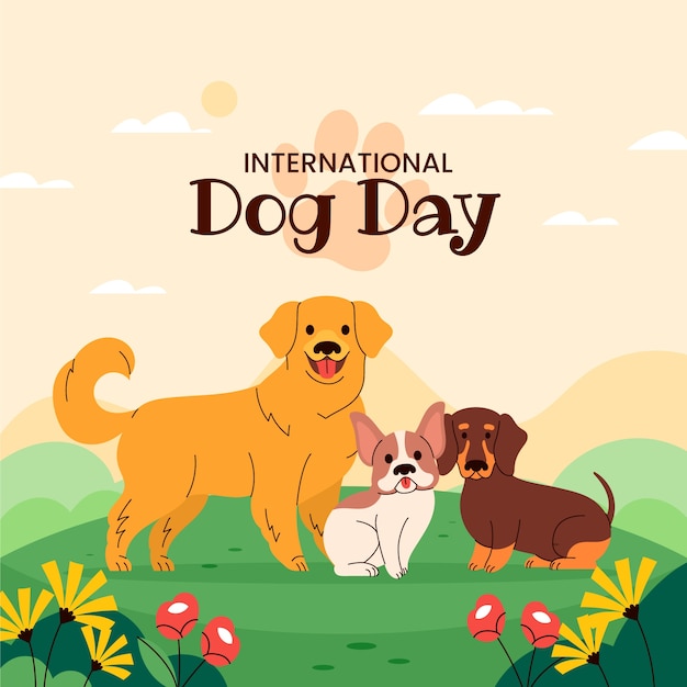 Ilustración plana para la celebración del día internacional del perro.